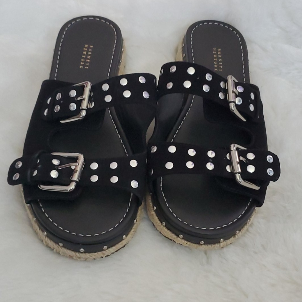 Barneys NewYork embellished tweed sandals (NWOT)